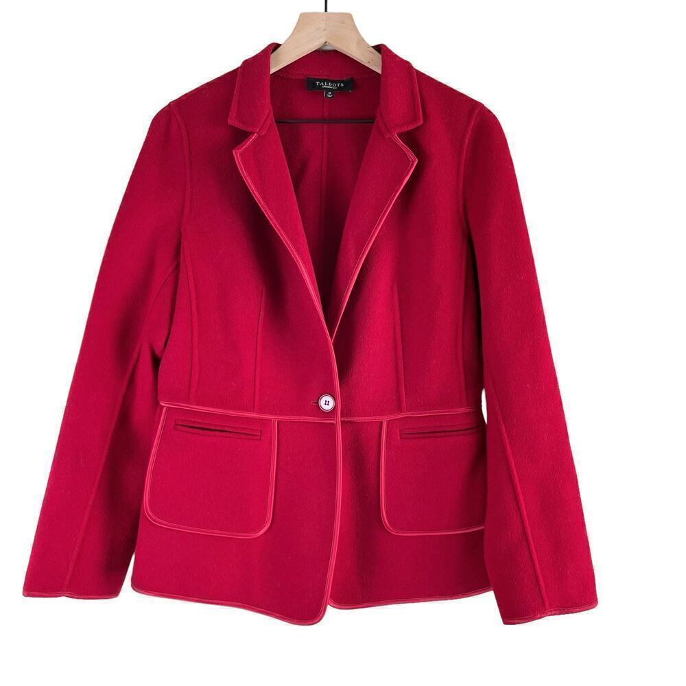 Talbots The Grace‎ Fit Wool Blazer Jacket One Button Front in Red, Size 10